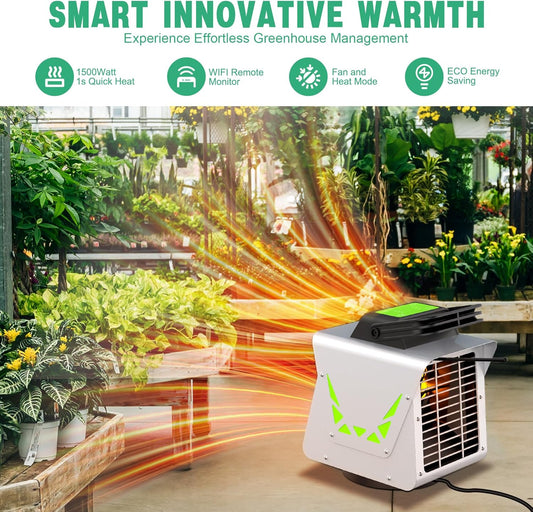 Greenhouse Heater 1500W with APP Remote Control, Greenhouse Heater With Thermostat, Portable Outdoor Heater for Plants Vegetables Flowers,Smart Electric Safe Heater for Green house,Grow Tents,Garage