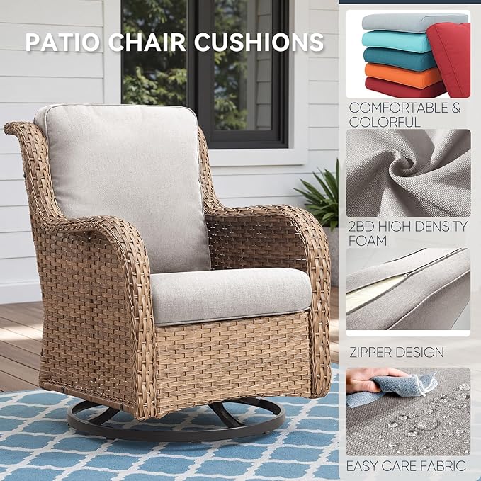 Outdoor Chair Cushions for Patio Furniture - 1 Pack Outside Durable Thick Replacement Cushion 22x24 with Zipper Cover for Wicker Glider Rocking Chairs Loveseat Couch – Beige/Regular