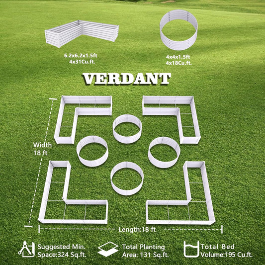 A ANLEOLIFE 8-Pack 4X4X1.5ft & 74x74x18in Deep Root Galvanized Raised Garden Beds Outdoor for Planting Vegetables Flowers Herb, Antique White