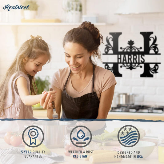 RealSteel, Metal Name Sign, Custom Metal Signs, Metal Wall Art, Split Letter Monogram, Metal Wall Decor, Last Name Sign, Family Name Sign, Personalized Wedding Gift, Garden Decor