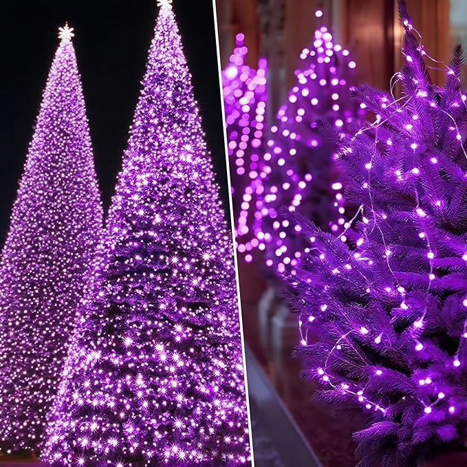 Solar String Lights Outdoor Waterproof 2 Pack Total 66ft 200LED 8 Modes Twinkle Lights Solar Fairy Lights for Patio, Garden Yard Party Wedding Tree Christmas Halloween Decoration, Purple