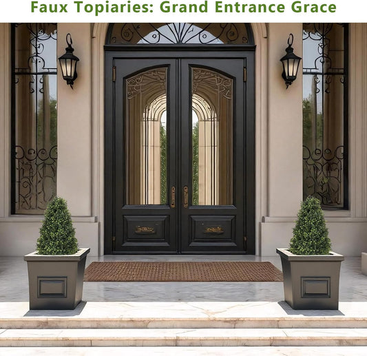 30" Boxwood Topiary Trees Artificial Outdoor Set of 2, UV Resistant Faux Plants for Front Porch Planters, Realistic Cone-Shaped Fake Bushes & Shrubs, 2.5ft Evergreen Decoration