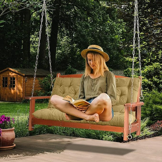 Swing Replacement Cushions with Backrest, 2 or 3 Seater Waterproof Non-Slip Overstuffed Swing Pad, Indoor/Outdoor Bench Cushion for Porch Chair Garden Furniture (Beige, 40 * 71 in)