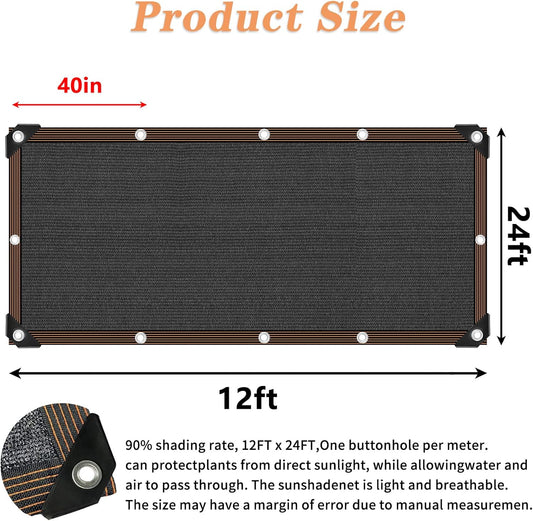 QLOFEI 12x24 FT Shade Cloth with Grommets, 90% Sunblock Outdoor Patio Mesh Tarp, Easier to Hang Neting Cover for Garden Greenhouse Pergola Lawn Kennel Pool Chicken Coop Shade Sail