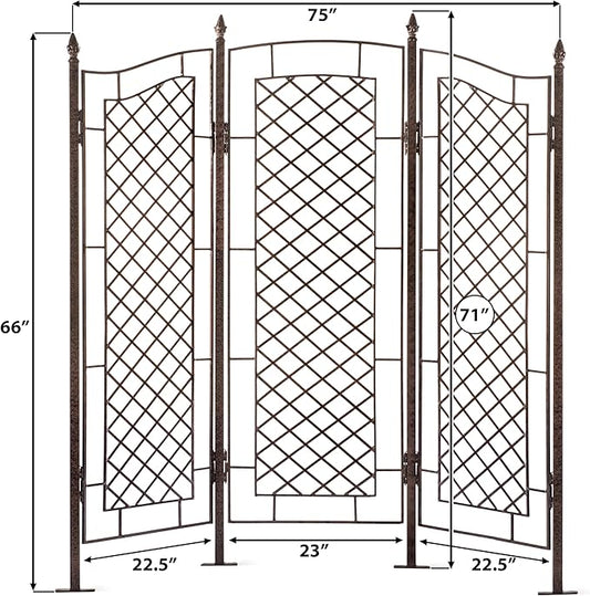 H Potter Large Garden Trellis for Climbing Plants Wrought Iron Metal 3 Panel Ivy Garden Privacy Screen Patio Deck GAR573L