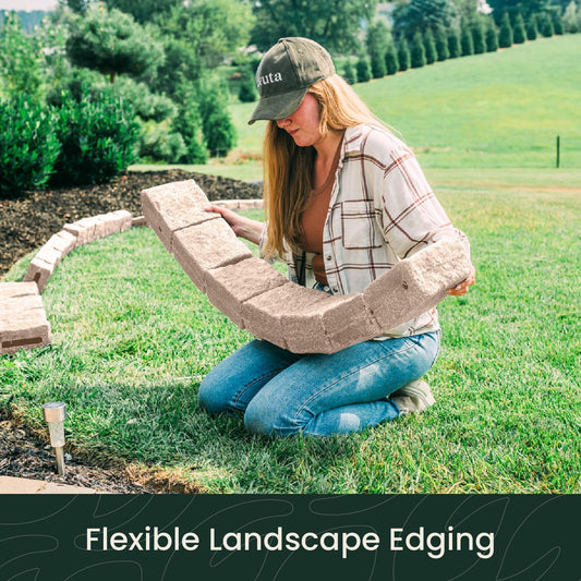 Beuta Landscape Edging | Garden Edging Border | Faux Stone Blocks for Lawn Edging, Flower Beds & Yard Edging– 10 Pack | Each Section Has 6 Blocks 48" L x 4" W x 6.5" H | 20 Spikes | Cobblestone