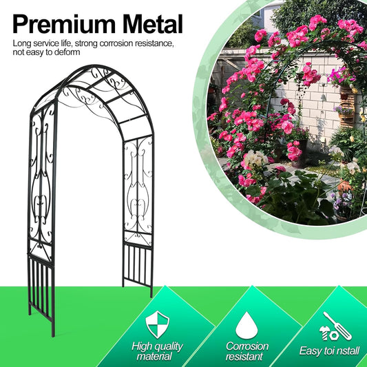 Metal Garden Arch 7.2ft Wide X 3.11 ft High Garden Arbor for for Climbing Plants Roses Vines, Outdoor Garden Lawn Backyard Patio, Garden Wedding Party Decoration