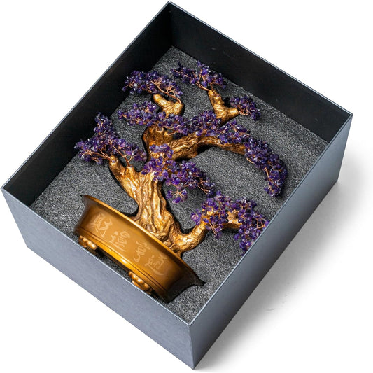 Natural Amethyst Gemstone Crystal Bonsai Tree of Life (1,350 Gemstone Count) Large Feng Shui Money Chakra Tree for Luck and Wealth Desk Decoration 20 Inches