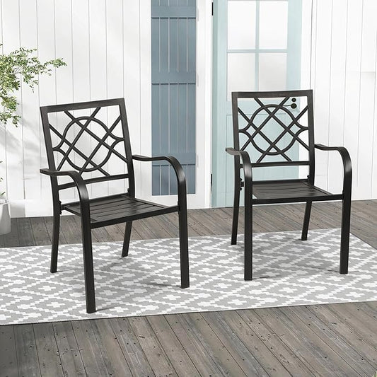 Incbruce 300lbs Patio Chairs Set of 2 Outdoor Dining Chairs, Metal Frame Stackable Patio Dining Chairs, Wrought Iron Black Outdoor Chairs with Armrest for Garden, Poolside, Backyard