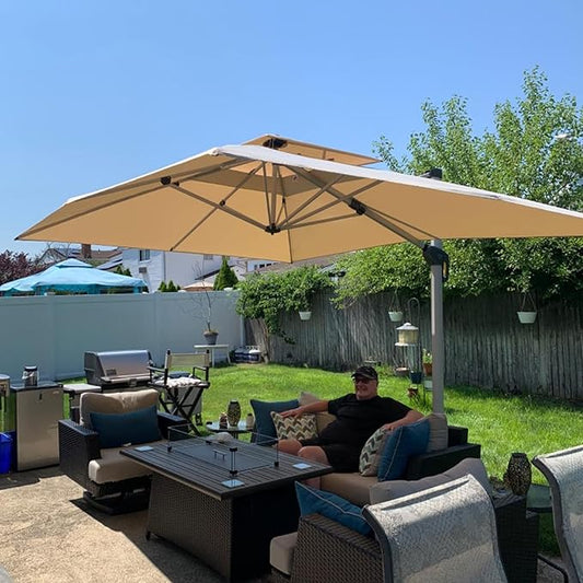 PURPLE LEAF 10' X 13' Patio Umbrella Outdoor Rectangle Umbrella Large Cantilever Umbrella Windproof Offset Heavy Duty Sun for Garden Deck Pool Patio, Beige