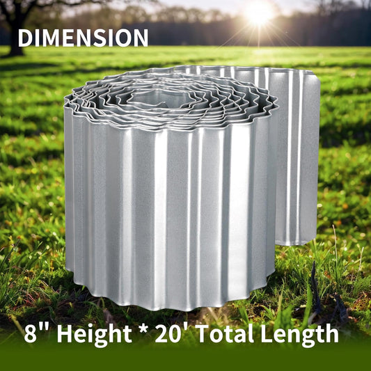 Worth Garden Wide-Corrugated Galvanized Steel Landscape Lawn Edging - 8" x 20' Flexible Sturdy Garden Long Strips of Metal Edging for Raised Flower Bed Tree Surrounds