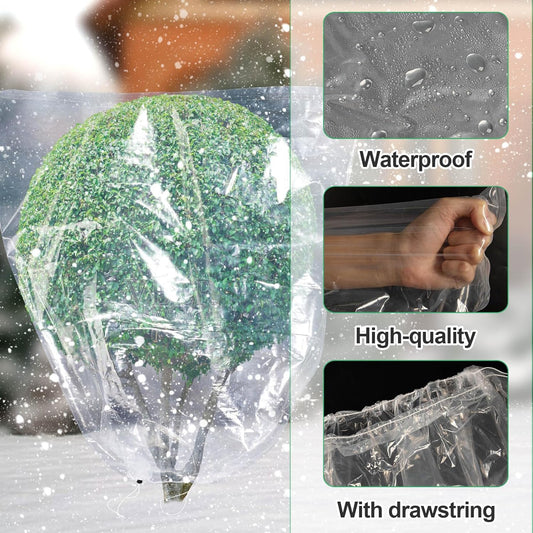 ANPHSIN 2 Pcs Extra Large Winter Plant Cover Freeze Protection - 70.8" x 82.7" Plastic Plant Frost Bags with Drawstring, Waterproof Plant Shelter Coverings for Outdoors Garden Shrubs Palm Fruit Trees