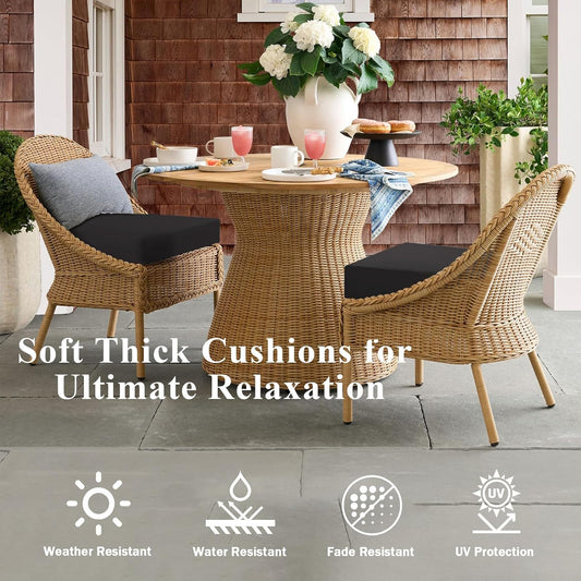 Outdoor Chair Cushions Set of 2, Waterproof Foam Patio Seat Cushions with Ties for Garden Sofa & Dining Furniture, 3-Year Color Fastness, 18x18x3 Inch, Black