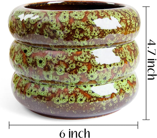 Ceramic 6 inch Plant Pot - Planter for Indoor Plants with Drainage Hole, Flower Pots for Orchid, Succulent,Outdoor Plants, Modern Glaze Planters for Home Office Decor Gift