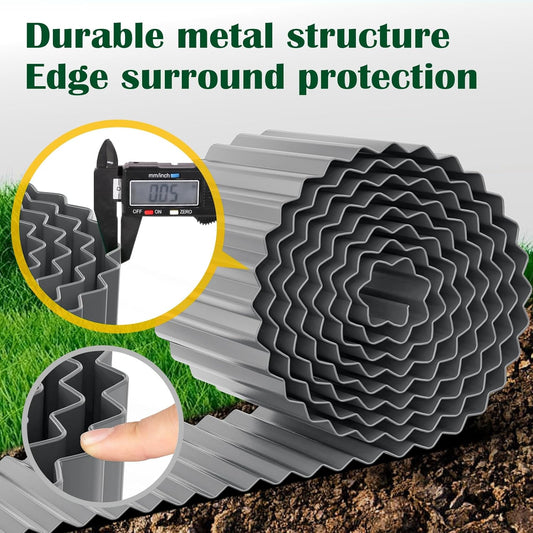 LAVEVE Corrugated Metal Garden Edging 8" x 20Ft, Landscape Edging Border for Lawn, Flower Bed, Garden Fence, Paver Edging (Light Gray)