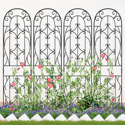 4 Pack Metal Garden Trellis for Climbing Plants, Black Metal Garden Trellis for Vines Plant Rose Vegetable Support,Large Decorative Outdoor Trellis