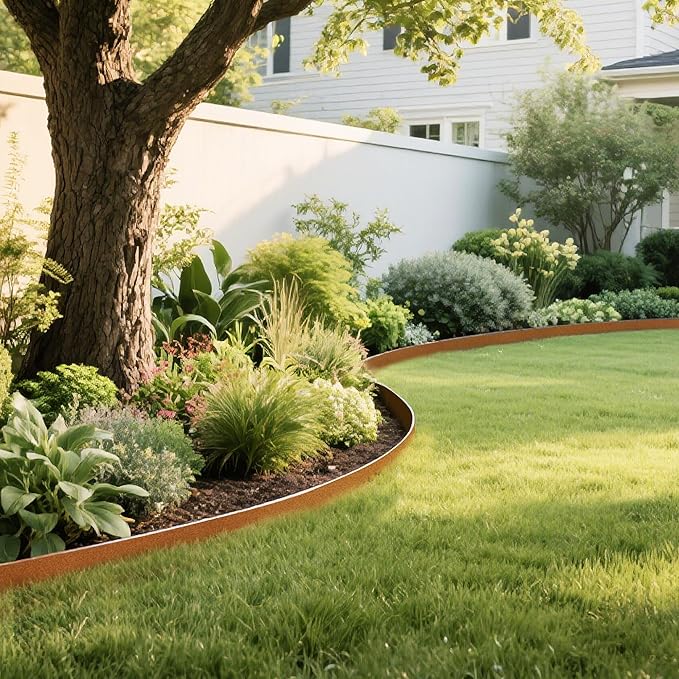 Worth Garden 33ft. Galvanized Steel Landscape Edging - 10-Pack 40" Metal Edging for Landscaping with 11 Stakes, Bronze Powder Coating Hammer-in Lawn Edging for Yard Pathway Divider