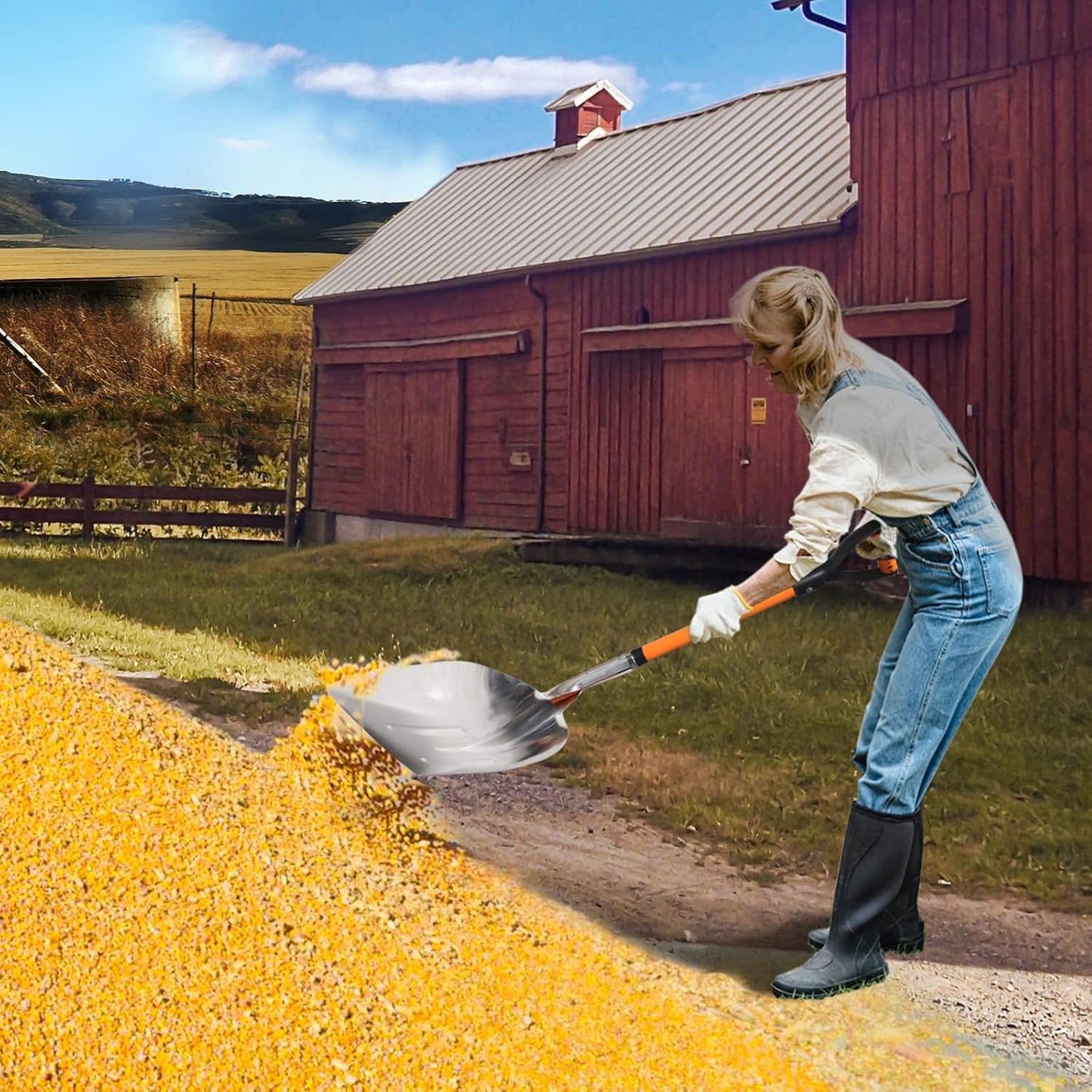 Aluminum Snow Shovel with D Handle Metal Snow Shovel for Driveway 45Inches 3.7 Pounds Transfer Shovel Shovel for Gardening, Orange