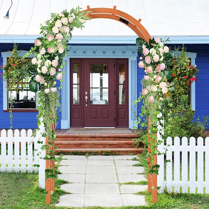 Giantex 7.7FT Wooden Garden Arbor Trellis, Outdoor Pergola Arch with Climbing Plant Support, Wood Wedding Arch for Ceremony, Pathway, Birthday Party, Garden Décor, Weather-Resistant, Easy Assembly