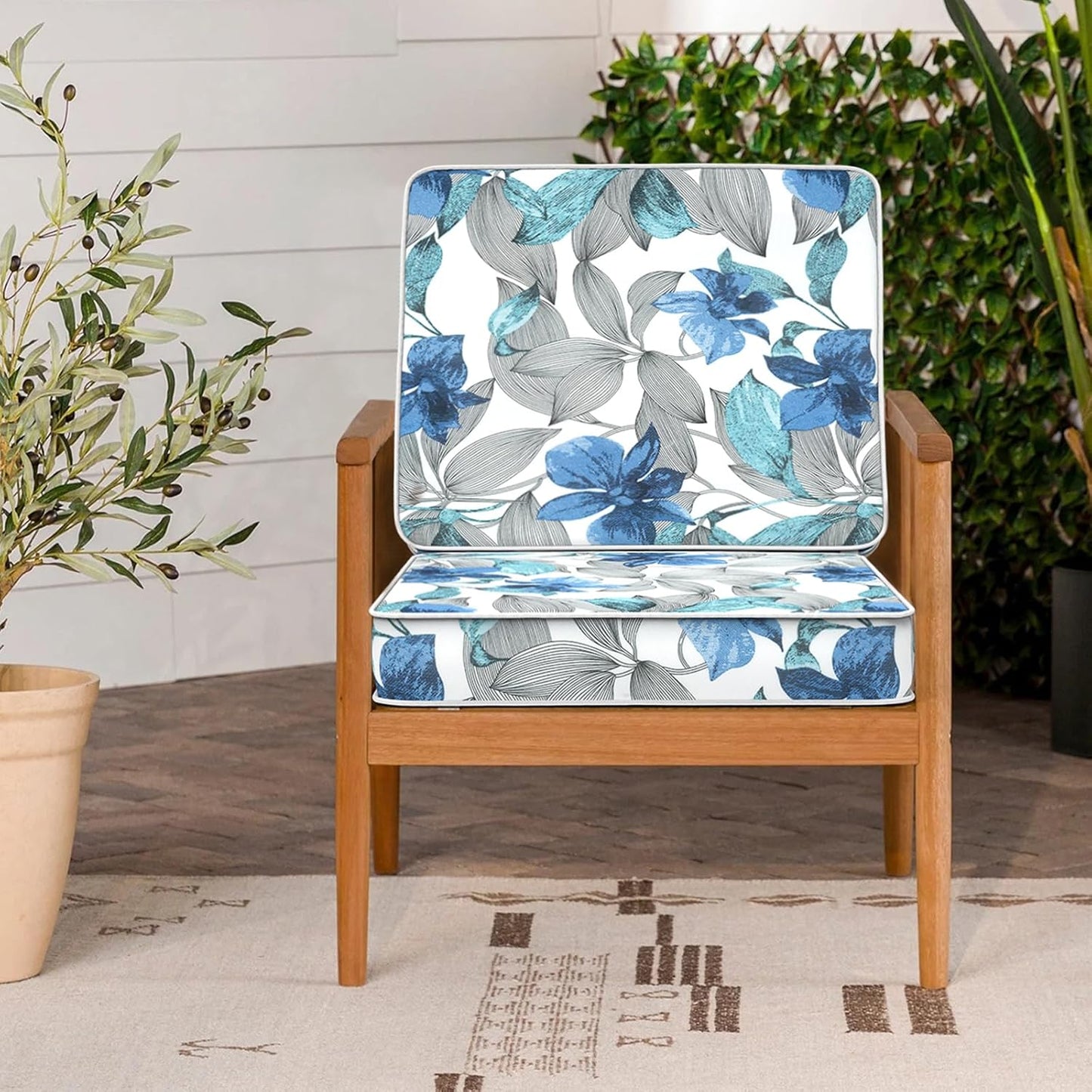 LVTXIII Patio Chair Cushions 22"x22"x3", Water-Repellent Outdoor Seat Cushions for Patio Furniture, Square Chair Pads with Ties for Home Garden Decoration, Set of 2, Clemens Noir Blue