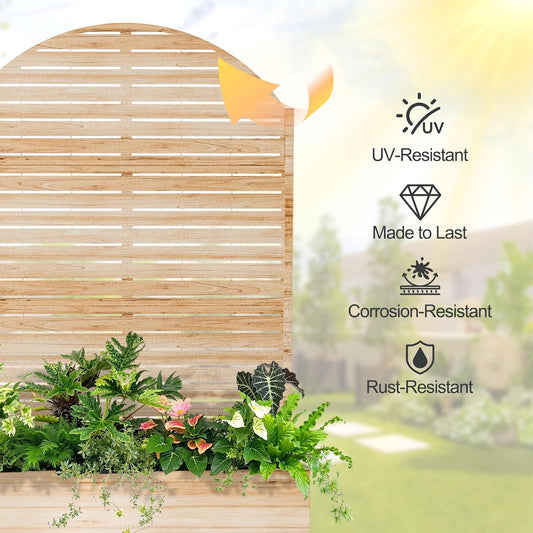 Raised Garden Bed with Arched Trellis and Wheels,73"x47"x16" Metal Raised Garden Bed,Acacia Finish Metal Planter with Climbing Trellis for Vines & Vegetables