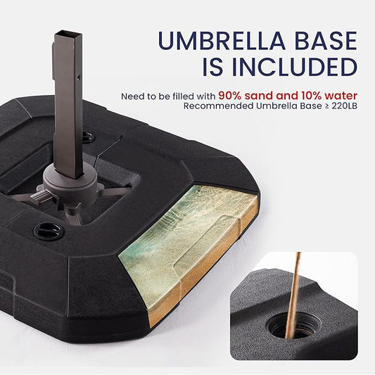 10x10 FT Cantilever Patio Umbrella with Base Included Double Top Outdoor Square Large Heavy Duty Aluminum Offset Umbrellas with 7 Level Tilt 360-degree Rotation for Pool Garden Deck,Navy