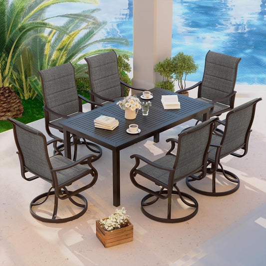 Amopatio Padded Patio Swivel Chairs Set of 6, Outdoor Dining Chairs with Ultra Soft Textilene High Back Seat & Metal Rocker Frame, for Backyard Deck Lawn Garden, Dark Grey
