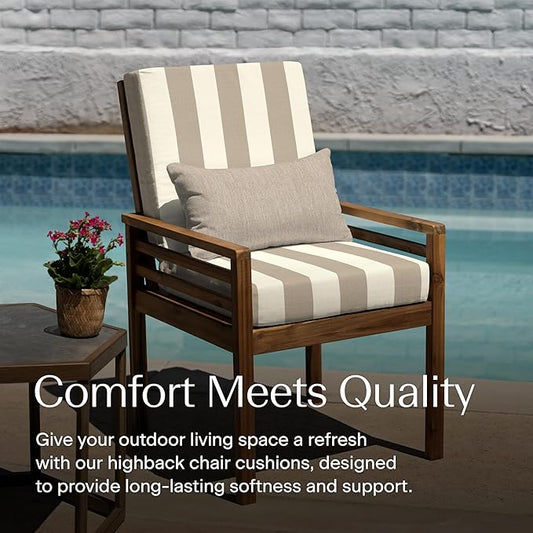 Honeycomb Outdoor Highback, 21 x 42, Cabana Stripe Tan Chair Cushion for Patio Furniture