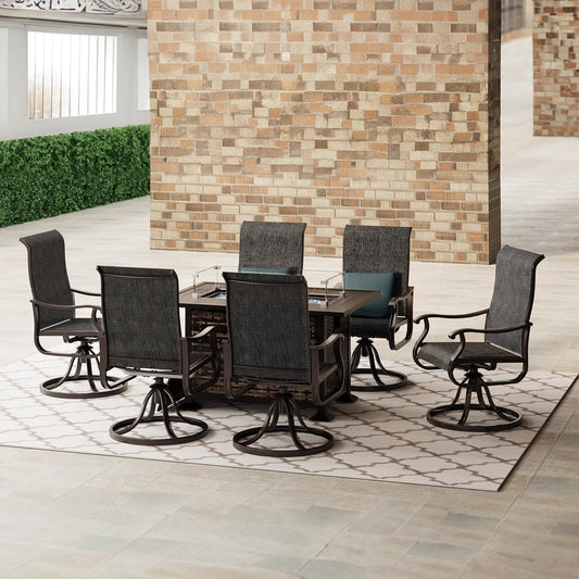 Amopatio Patio Swivel Chairs Set of 6, Outdoor Swivel Rocker Dining Chairs with All Weather Textilene High Back & Metal Frame, for Backyard Deck Lawn Garden (Dark Grey)
