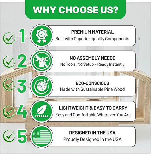 Plant Propagation Station - 3-Piece Wooden Stand with 4 Glass Test Tubes, Terrarium Vases for Plants, Hydroponic Propagation Planter for Home office Decor, Plant Lover Gift.