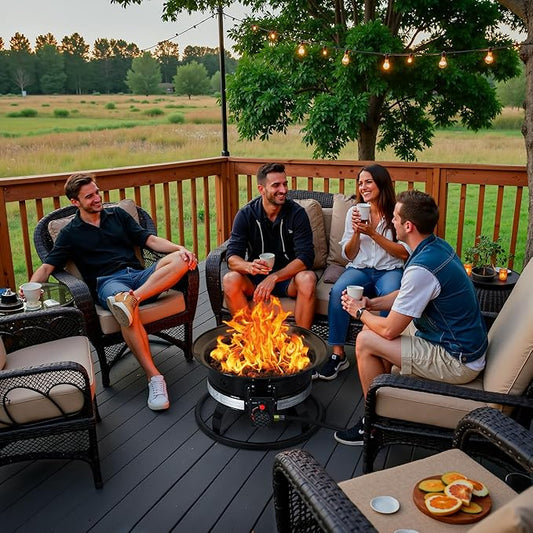 GUNJI Propane Fire Pit Smokeless 58000 BTU, 19-Inch Outdoor Portable Fire Table with Auto-Ignition for Patio Camping Deck Backyard, Includes Lid & Carry Kit