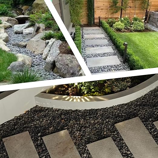 20LB Black Stones Pebbles River Rocks, Natural Beach Pebbles, 0.8-1.5" Decorative Rocks- Ideal for Garden Landscaping, Home Decor, Aquariums, Painting, Crafting and Gifts, Black Colors