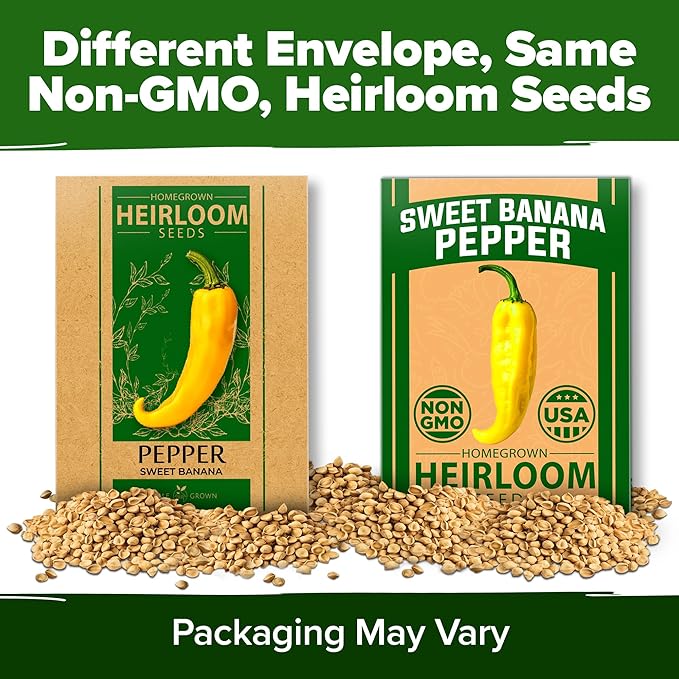 HOME GROWN π¨π¦π π£π₯ππ ππ¨π Banana Pepper Seeds Pack β 94 π‘π’π‘-ππ π’ Heirloom Vegetable Seeds β High Germination Sweet Peppers for Planting Indoors or Outdoor Garden (Capsicum annuum) (1pack)
