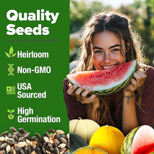 HOME GROWN π¨π¦π π£π₯ππ ππ¨π Melon Seeds Variety Pack 5 π‘π’π‘-ππ π’ Heirloom Vegetable Seeds, Watermelon Cantaloupe Honeydew Sugar Baby & Melon, High Germination for Planting Home Garden Indoors