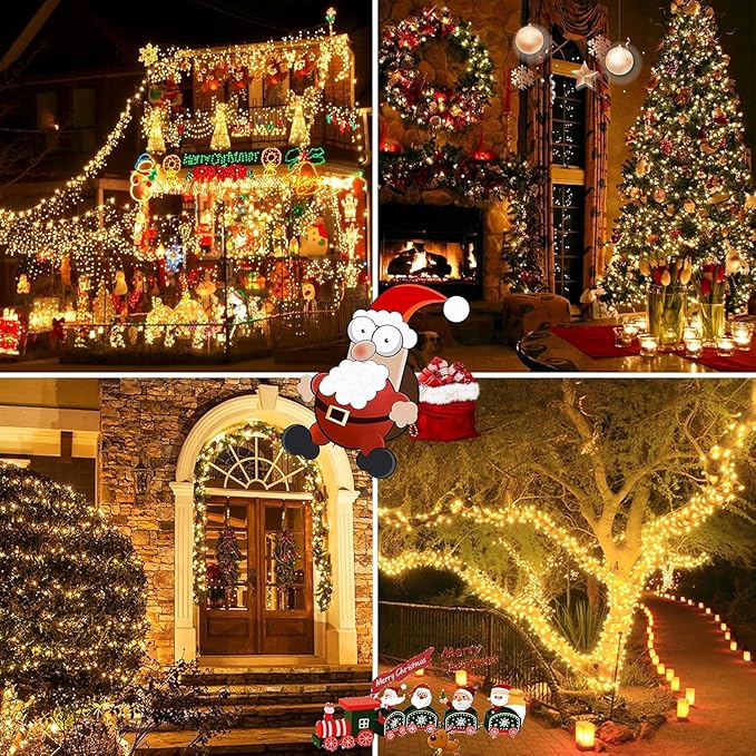 6 Pack 600 LED Solar String Lights for Outside, Solar Christmas Lights Outdoor with 8 Lighting Modes, Waterproof Green Wire Solar Powered Tree Light for Xmas Party Yard Garden Decorations (Warm White)