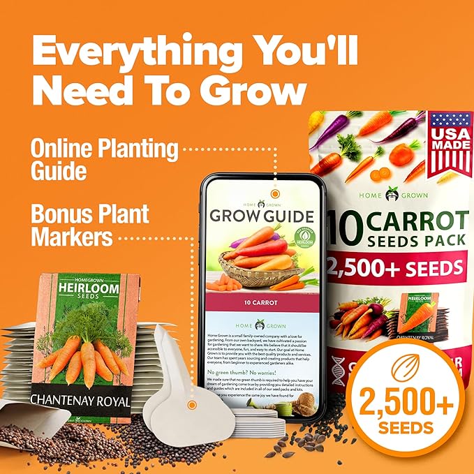HOME GROWN π¨π¦π π£π₯ππ ππ¨π Rainbow Carrot Seeds β 2500+ Heirloom Seeds (10 Varieties) β High Germination, π‘π’π‘-ππ π’ Vegetable Seeds for Planting Indoors or Outdoor Home Garden