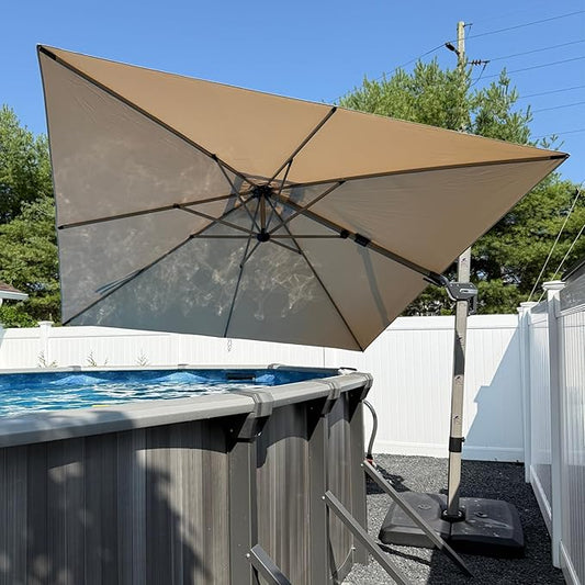 PURPLE LEAF 10' X 10' Left-right Tilting Patio Umbrella Outdoor Swivel Cantilever Umbrella Aluminum Offset Umbrella with Champagne Frame and 360-degree Rotation for Garden Deck Pool, Beige