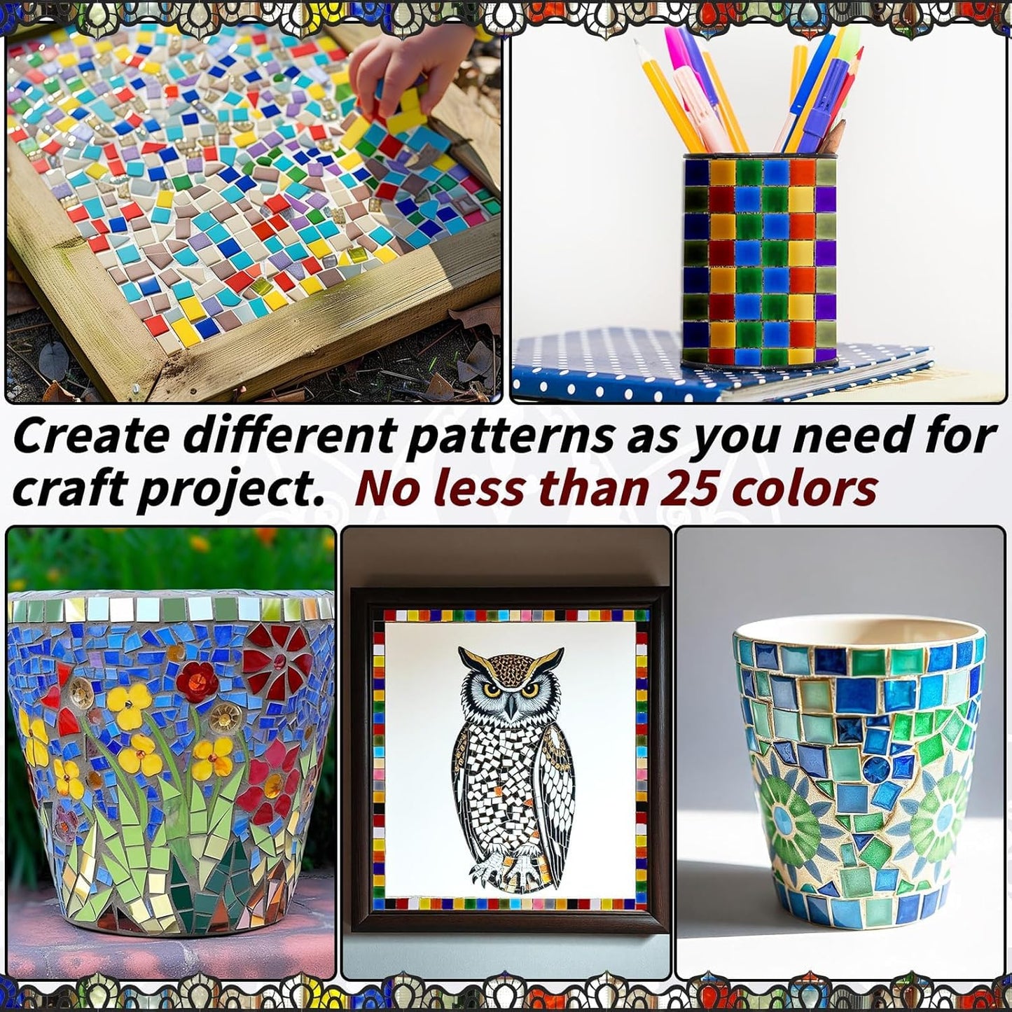 1600 Pcs Mosaic Tiles, Glass Mosaic Tiles for Crafts Bulk, Assorted Color Stained Mosaic Glass Pieces, Mosaic Supplies for Home Decoration, Art Crafts, DIY Projects, Opaque