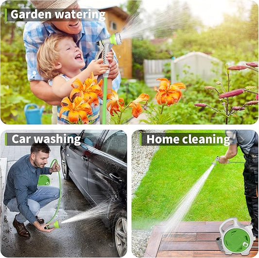 Garden Retractable Hose Reel, Portable Simple Home Hose Reel 45+5 FT with 7 Patterns Spray Nozzle, Wall Mounted and Any Length Lock for Garden Watering, Car Washing, Pet (Green)