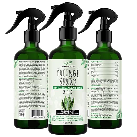 Professional Foliar Plant Spray with Essential Micronutrients 3-1-2 for Snake Plants, Dracaena trifasciata, Sansevieria - Liquid Fertilizer - Plant Food - Plant Shine - Plant Care (8 OZ)