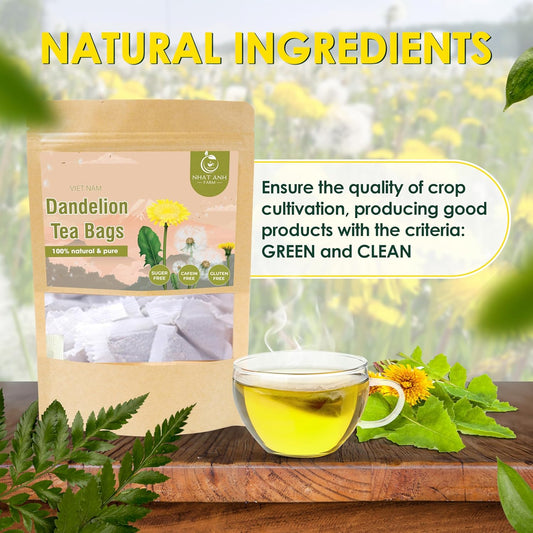 NHAT ANH FARM - Premium Dandelion Tea Bags, 40 Tea Bags, 100% Natural Dried Dandelion Leaves, Naturally Sweet Herbal Tea, Sugar-Free, Caffeine-Free, No Additives.