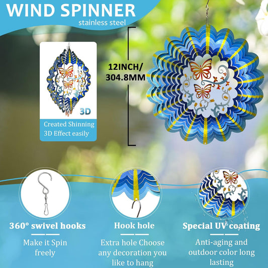 Butterfly Wind Spinner Hanging,12In 3D Wind Spinners Outdoor Butterfly Gifts for Women Mom Grandma Wife Father,Mandala Wind Spinner Garden Decorations Yard Art Christmas Ornament