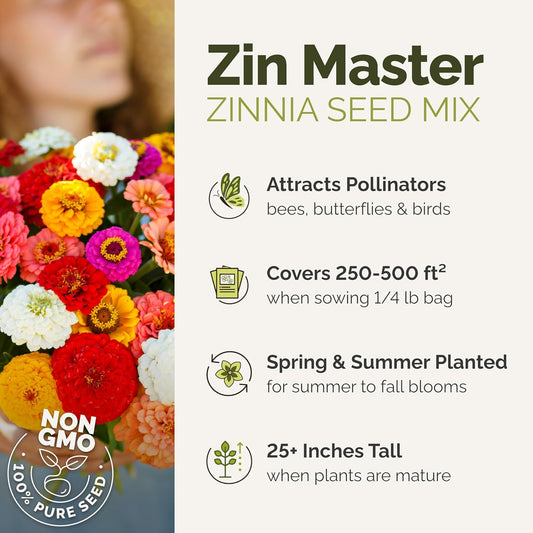 Eden Brothers Zin Master Flower Mixed Seeds for Planting, 5 lb, 2,400,000+ Seeds with California Giant, Mexican, Lilliput Zinnia | Attracts Pollinators, Plant in Spring, Zones 3, 4, 5, 6, 7, 8, 9, 10