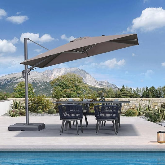 PURPLE LEAF 10' X 6.5' Left-right Tilting Outdoor Patio Umbrella Swivel Offset Cantilever Heavy Duty Rectangle Aluminum Umbrella with UV Resistant for Deck Pool Patio Backyard, Ash Mocha