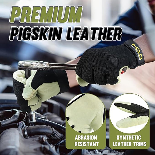 HANDLANDY Work Gloves for Men & Women, Utility Mechanic Working Gloves Touch Screen, Flexible Yard Work Gloves