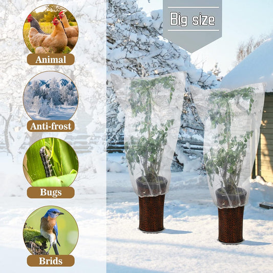 ANPHSIN 6 Pcs Winter Plant Film Cover with Drawstring - 35.4" x 59" Plastic Plant Cover Freeze Protection Transparent Waterproof Plant Shelter Bag for Outdoors Garden Plants Shrubs Sapling Crops