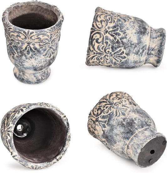 Sungmor 5.9 Inch Cement Plant Pot for Plants, Succulent Planter with Embossed Design, Vintage Concrete Flowerpots with Drainage Hole, Decorative Orchid Houseplant Pot Indoor Outdoor Plant Container