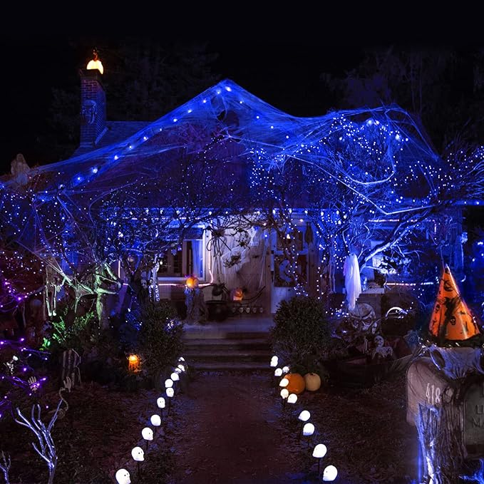 JMEXSUSS 4 Pack 100 LED Solar Fairy Lights, 33ft Blue Solar String Lights Outdoor Waterproof, 8 Modes Copper Wire Solar Twinkle Lights for Patio Garden Yard Tree Christmas Halloween Decor