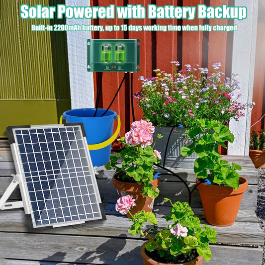 Lewisia 10W Solar Automatic Drip Irrigation Kit Auto Watering System 115FT for 30 Plants