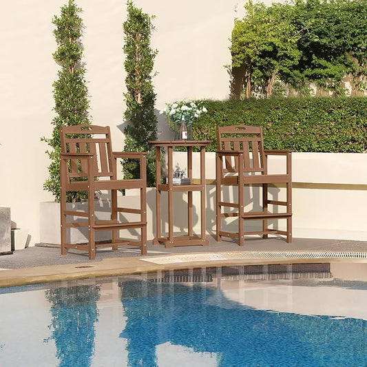 HDPE Outdoor Patio Tall Adirondack Bar Chairs Set of 2, All-Weather Bar Height Balcony Adirondack Stools for Bistro, Garden, Backyard, Pool, Deck | Teak